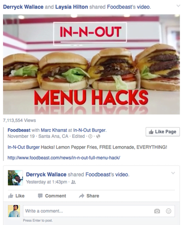 Social media post about fast food menu