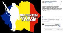 Noi suntem aici pe vesti stapani. Imagine animata cu un soldat si Romania Mare