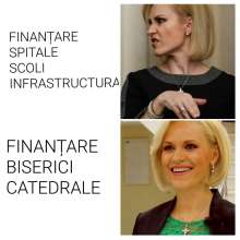 Imaginea sugereaza ca Firea prefera sa finanteze biserici si nu spatale sau scoli