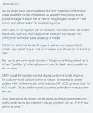 Brief van de minister aan de schooldirecties