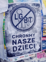 Plakat anty-LGBT w miejscowości Chełm; 2019