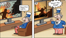 Uncle Sam happily watching the violence happening in Hong Kong. However, BLM protests that were happening in America, they were seen as unacceptable.