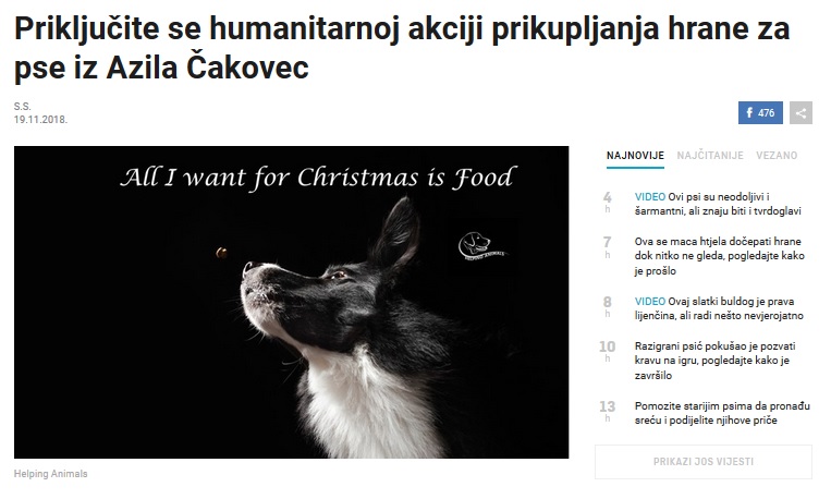 Humanitarna akcija prikupljanja hrane za pse iz Azila Čakovec