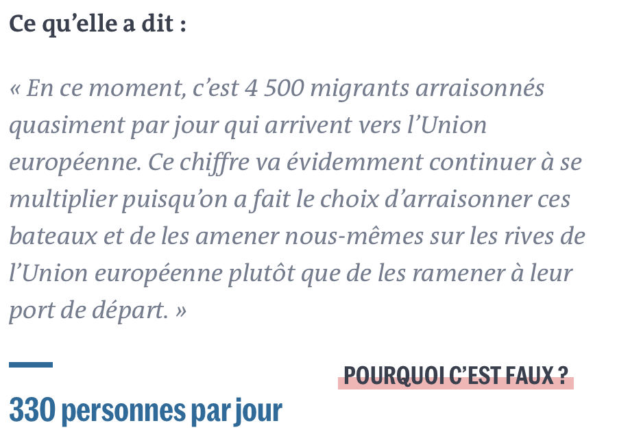 Marine Le Pen affirme que 4500 migrants arrivent en France par jour