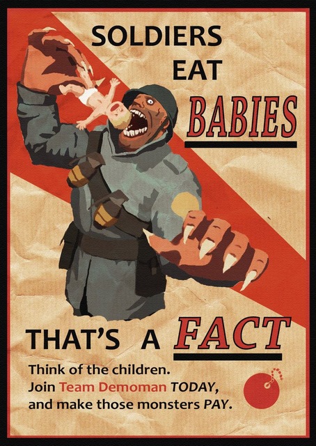 Propaganda of German soldier eating babies