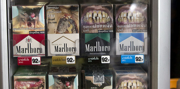 In Thailand we use disturbing pictures o cigarettes packets