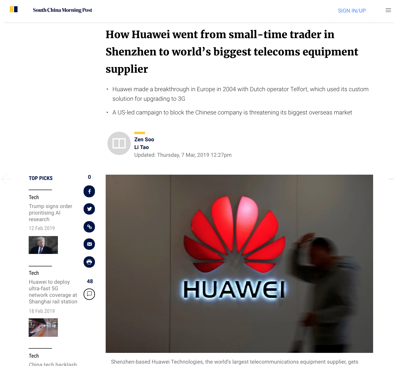 SCMP Article about Huawei
