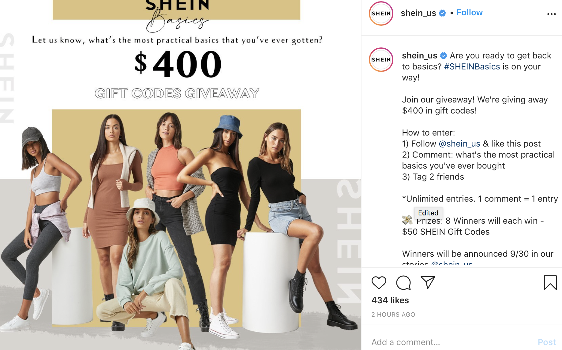 SHEIN USA advertisement - Gift Code Giveaways 