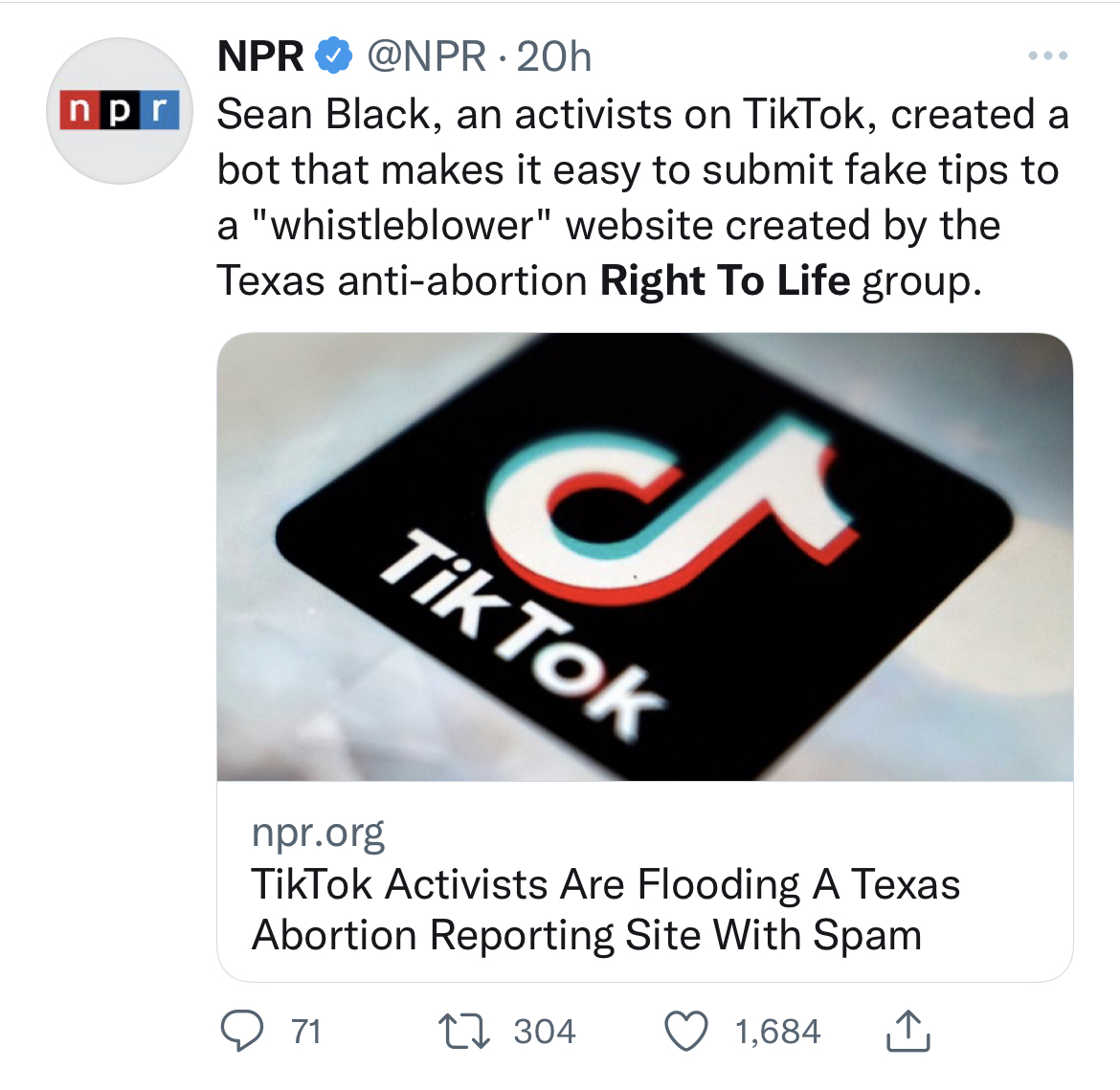 Tweet about NPR STORY 