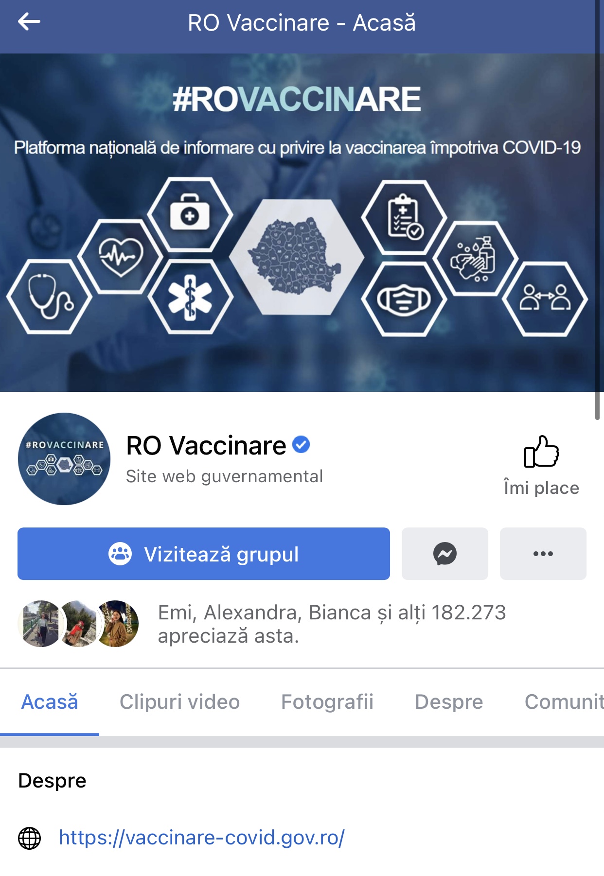Pagină oficială a Platformei naționale de informare cu privire la vaccinarea împotriva coronavirusului