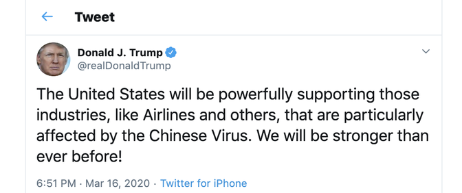 Trump referring to COVID as "China Virus"