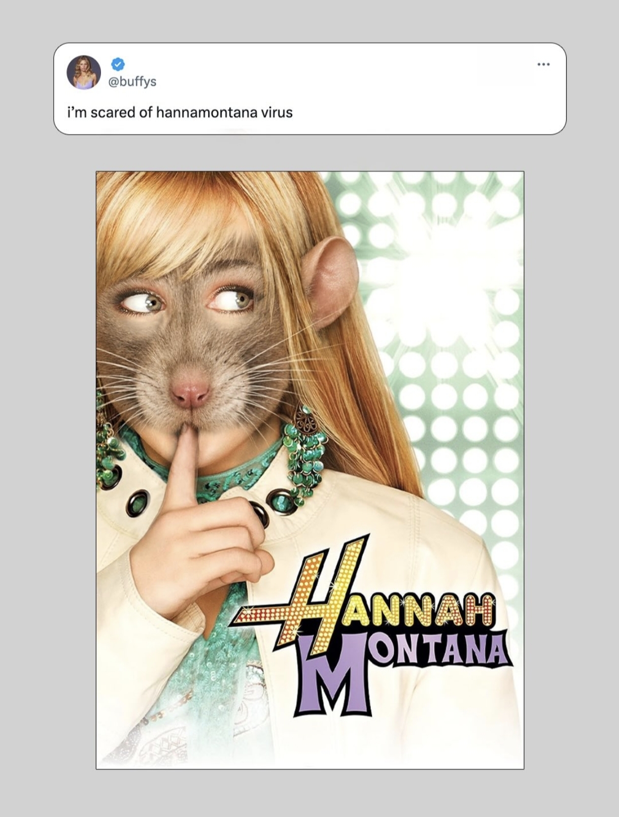 Meme about Hantavirus as Hannah Montana virus, Hannah Montana with a rat face.
