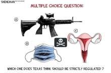 What does Texas thing should be regulated? A. AR-14 B. Mask C. Uterus