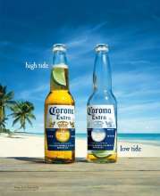 This ad describes an empty corona as low tide while the full one is high tide