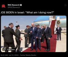 Photo of the video tweeted of Biden arriving in the Middle East