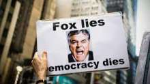 The image is of Hannity who works for fox news and it says that fox lies and democracy dies