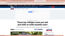 Screenshot of a news article from Fox News, titled "These top colleges scam you and your kids as woke insanity soars"