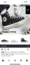 The image provided displays an advertisement for Converse sneakers. The ad displays newer styles as well as classics, and claims they are fit for every time and moment.