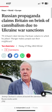 TV channel cited Jeremy Clarkson column in which he joked: ‘Hunger makes people eat their neighbours’