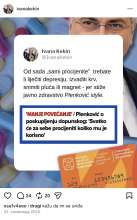 Instagram objava Ivane Kekin u kojoj kritizira hrvatskog premijera Andreja Plenkovića i stanje u zdravstvu.
