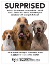 Poster: Humane Society does not support local shelters